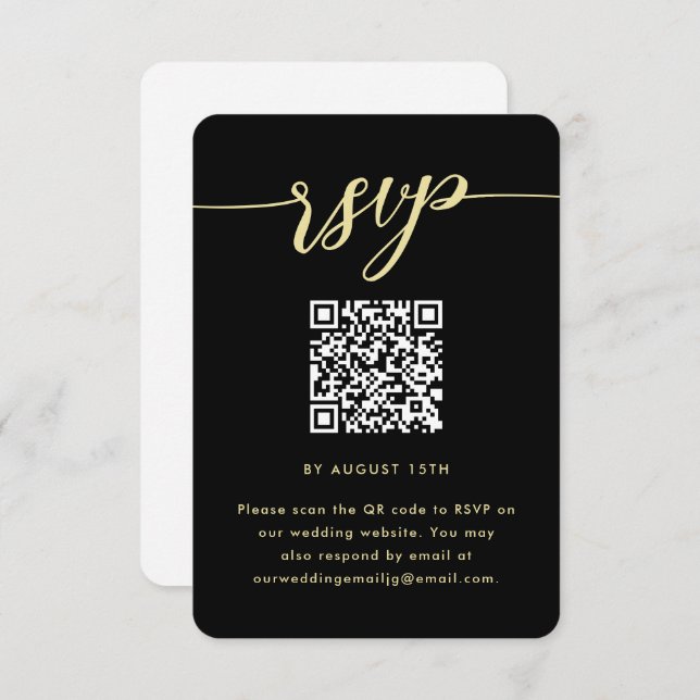 RSVP de Casamento Preto e Branco Simples com Códig (Frente/Verso)