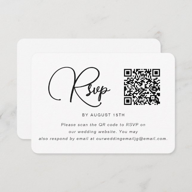 RSVP de Casamento Preto e Branco Trendy com Código (Frente/Verso)