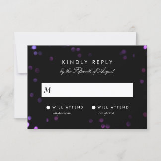 RSVP de Casamento Preto e Rosa Simples Glam Bokeh