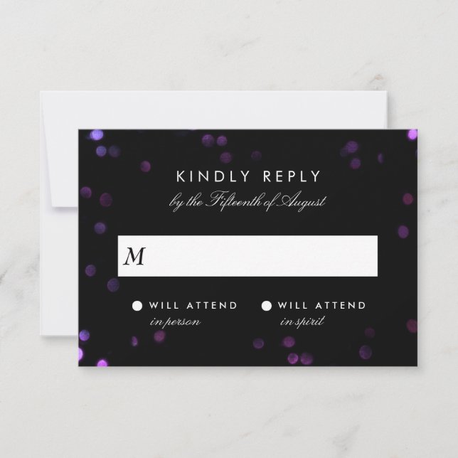 RSVP de Casamento Preto e Rosa Simples Glam Bokeh (Frente)