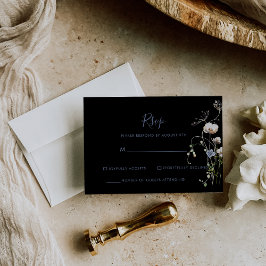 RSVP de casamento preto floral de floresta selvage