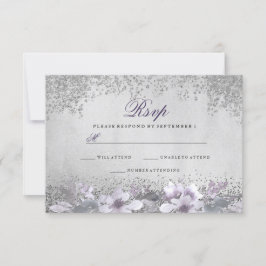 RSVP de Casamento Púrpura da Silver Foil Floral