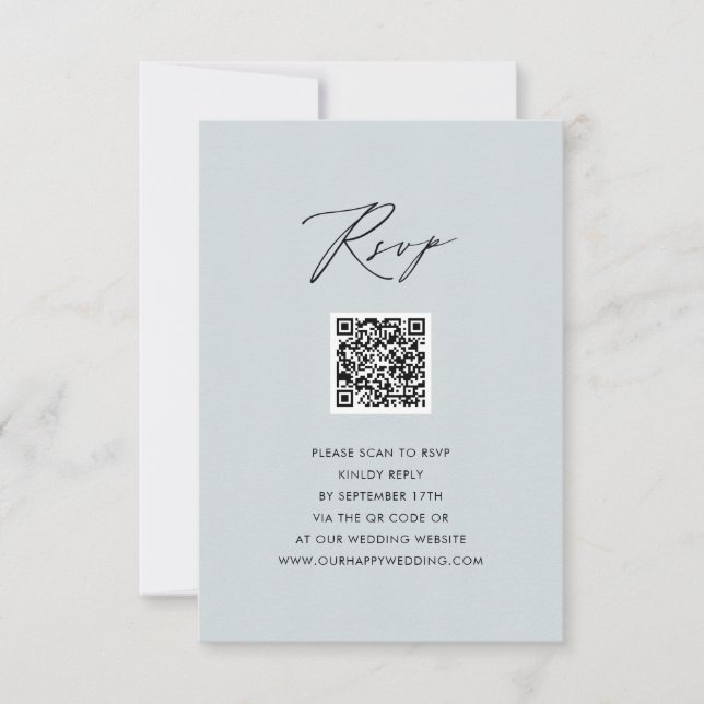 RSVP de Casamento QR Simples de Script Elegante Az (Frente)