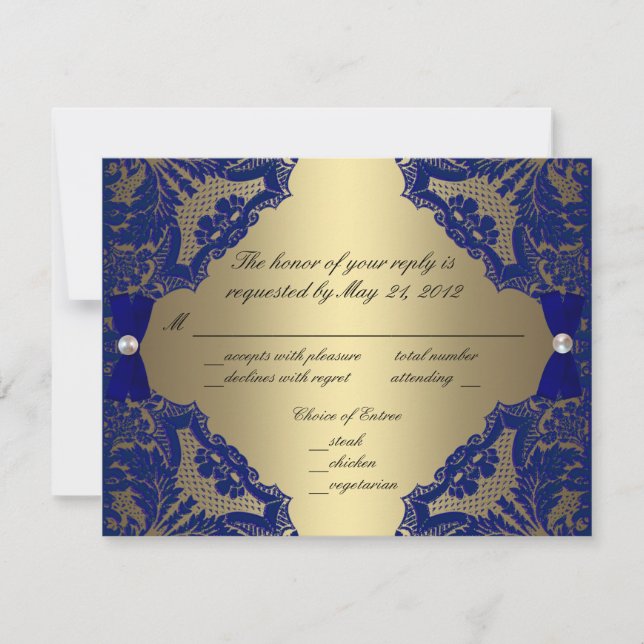 RSVP de Casamento Real Azul e Dourado (Frente)
