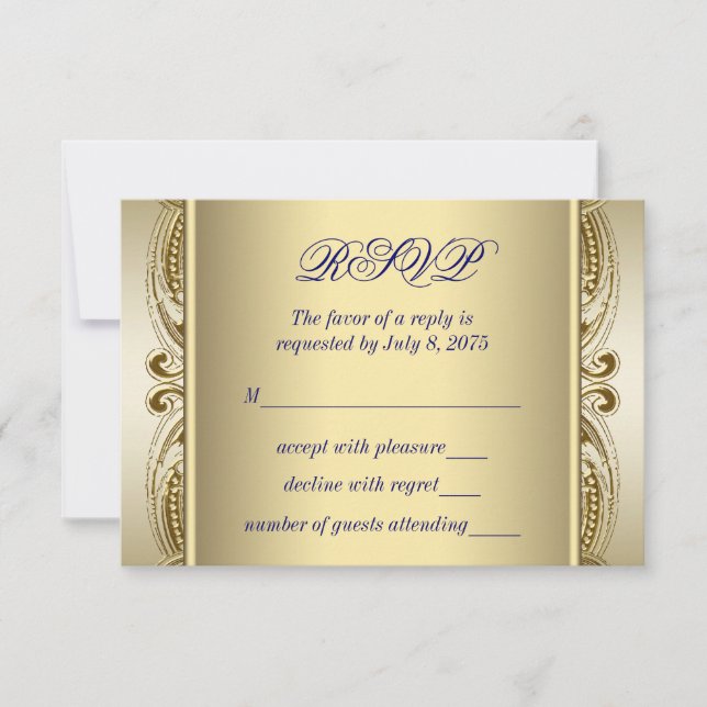 RSVP de Casamento Real Azul e Dourado (Frente)