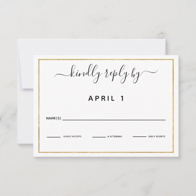 RSVP de Casamento/Recepção Dourada de Borda Preta  (Frente)