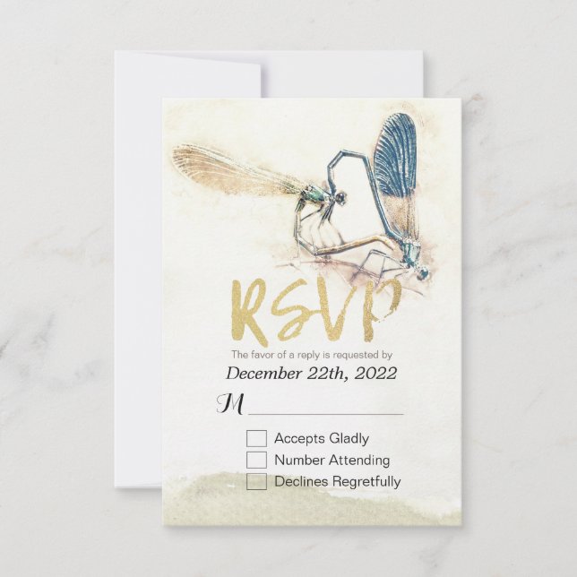 RSVP de Casamento Resposta Dragonfly Mating Love H (Frente)