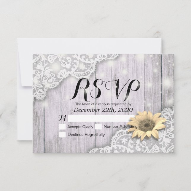 RSVP de Casamento Resposta Lace Lace Sunflower Bar (Frente)