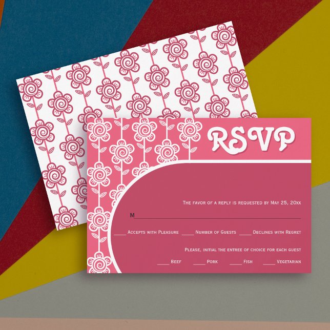 RSVP de casamento Retro Magenta e rosa 70 (Criador carregado)