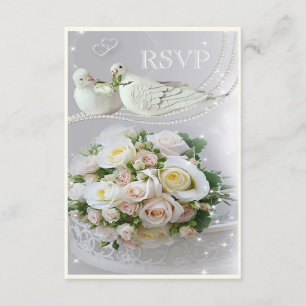 RSVP de Casamento Romântico de Doves, Sparkles e R