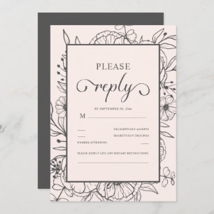 RSVP de Casamento Rosa Chic Floral Desenhado