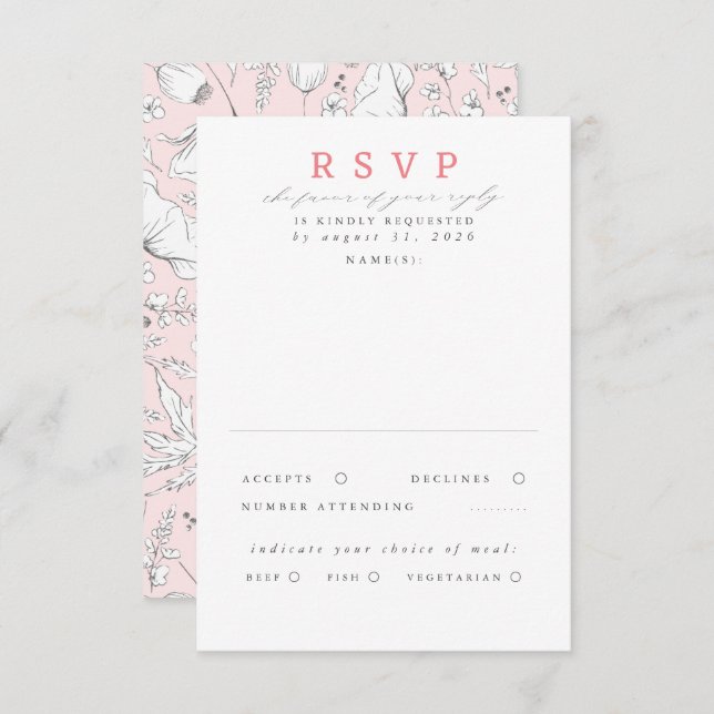 RSVP de Casamento Rosa de Flores Selvagens desenha (Frente/Verso)