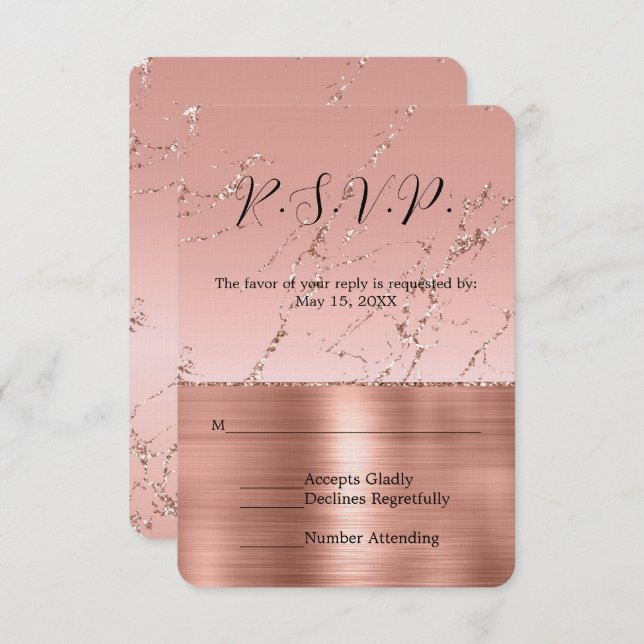 RSVP de Casamento Rosa Rosa Rosa Glam Glitter (Frente/Verso)