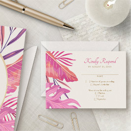 RSVP de Casamento Rosa Tropical de Praia