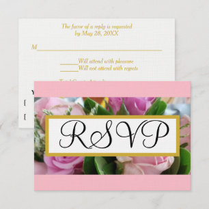 RSVP de Casamento: Rosas Rosa Pastel Douradas