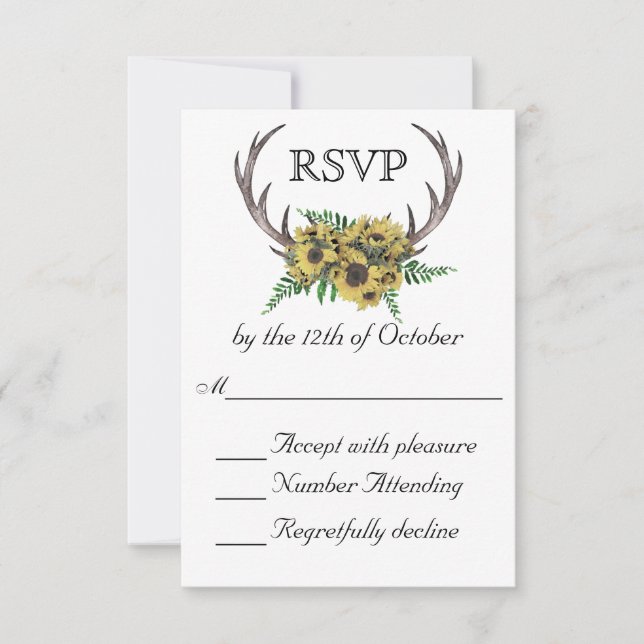 RSVP de Casamento Rustic Antlers Boho Sunflower (Frente)