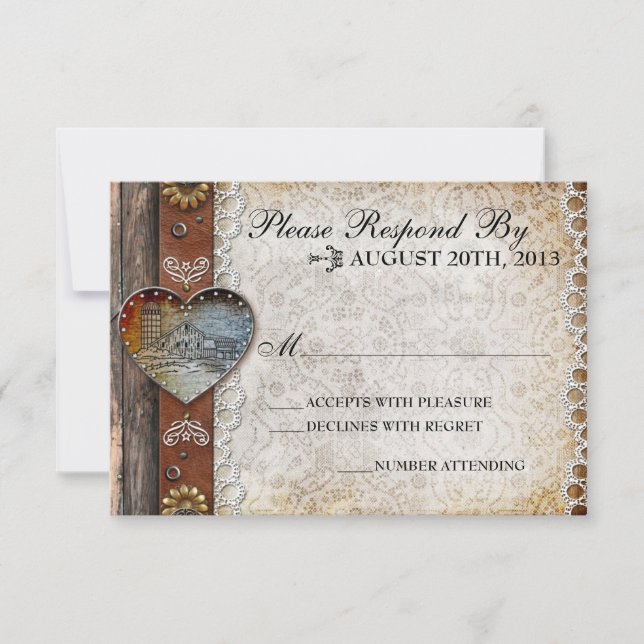RSVP de Casamento Rustic Barn Country (Frente)