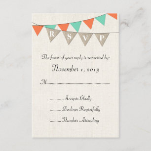 RSVP de Casamento Rustic Burlap Teal Orange Pennan