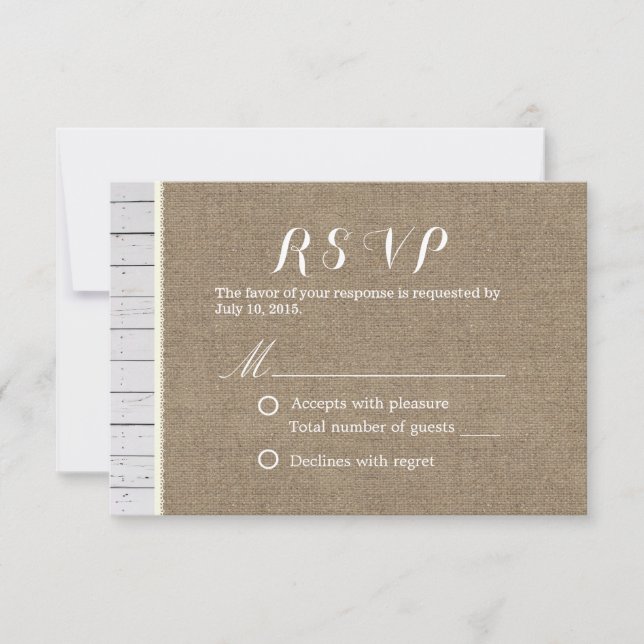 RSVP de Casamento Rustic Burlap & Wood Stripes (Frente)