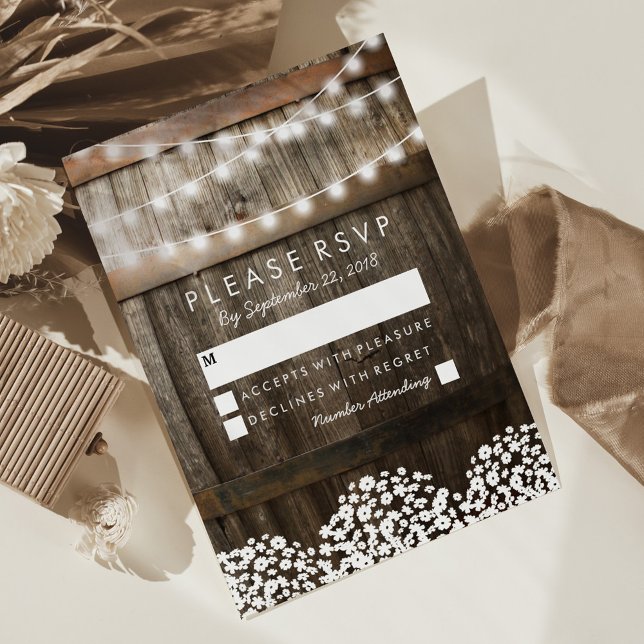 RSVP de Casamento Rustic Country | String de luzes (Criador carregado)