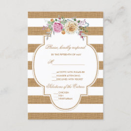 RSVP de Casamento Rustic Floral Burlap Stripes