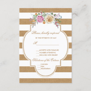 RSVP de Casamento Rustic Floral Burlap Stripes