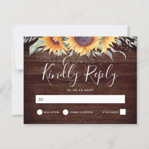 RSVP de Casamento Rustic Sunflower Countryside