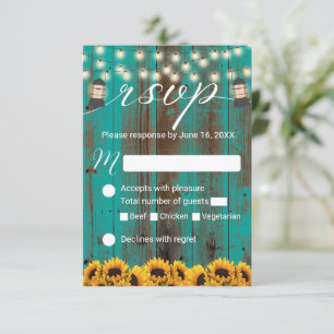 RSVP de Casamento Rustic Sunflower & Lantern Teal