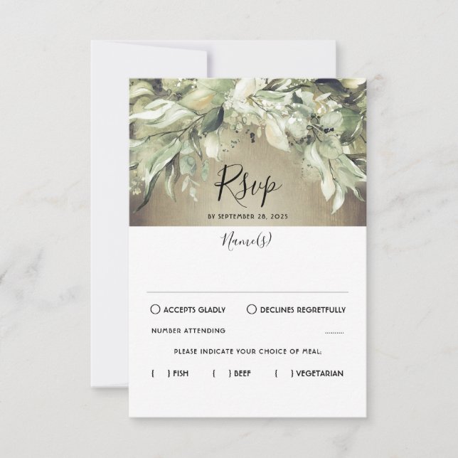 RSVP de Casamento Rustic Wood and Greenery (Frente)