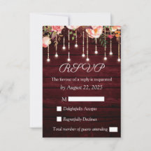 RSVP de Casamento Rústico em Madeira Marrom Floral