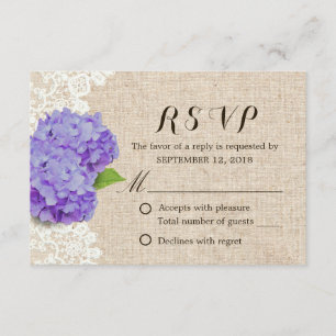 RSVP de Casamento Rústico Roxo Hydrangea Lace & Bu
