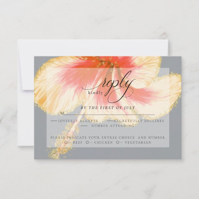 RSVP de Casamento | Scarlet Watercolor Flor Hibisc (Frente)