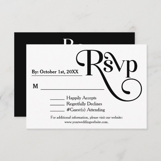 RSVP de Casamento "Seja nosso Convidado" de Preto  (Frente/Verso)