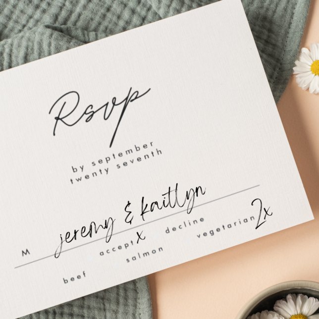RSVP de Casamento Simples de Texto Preto e Branco  (Criador carregado)