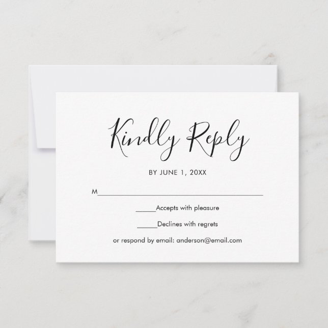 RSVP de casamento simples e elegante em preto e br (Frente)
