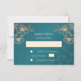 RSVP de Casamento Teal Dourado com Rosa Floral