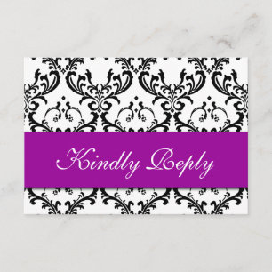 RSVP de Casamento tema damasco branco preto-roxo