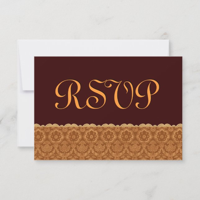 RSVP de Casamento tema damasco de Chocolate e Vint (Frente)