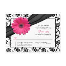 RSVP de Casamento tema damasco Floral Branco preto