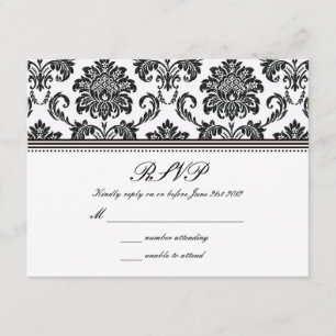 RSVP de Casamento tema damasco preto e branco