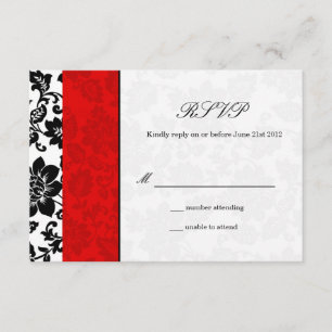 RSVP de Casamento tema damasco Preto e Vermelho