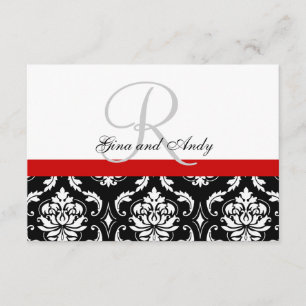 RSVP de Casamento tema damasco Preto Vermelho para