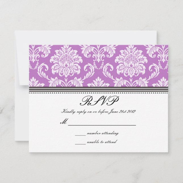 RSVP de Casamento tema damasco Roxo (Frente)