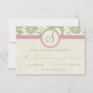 RSVP de Casamento tema damasco Verde e Rosa