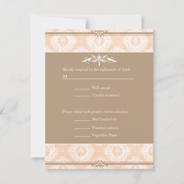 RSVP de Casamento tema damasco Victoria Rosa (Frente)