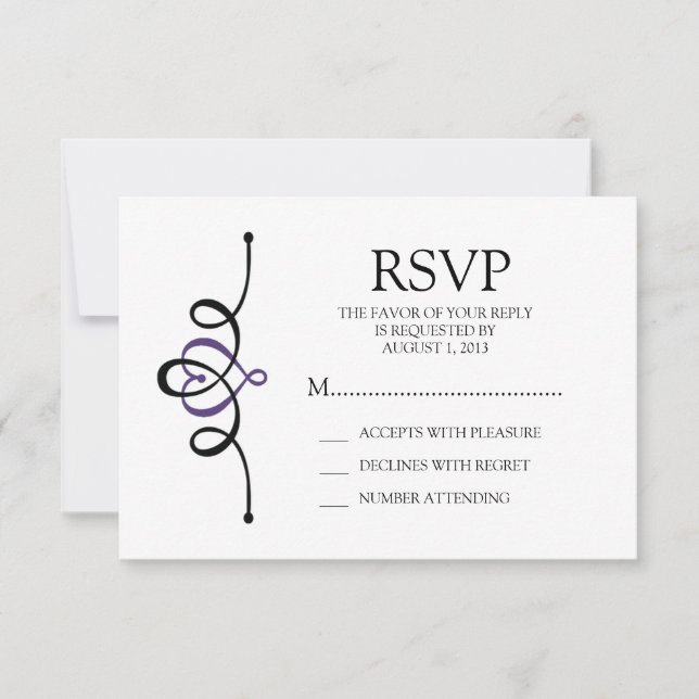 RSVP de Casamento Tradicional com Púrpura do Coraç (Frente)