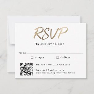 RSVP de casamento tradicional e código QR em ouro