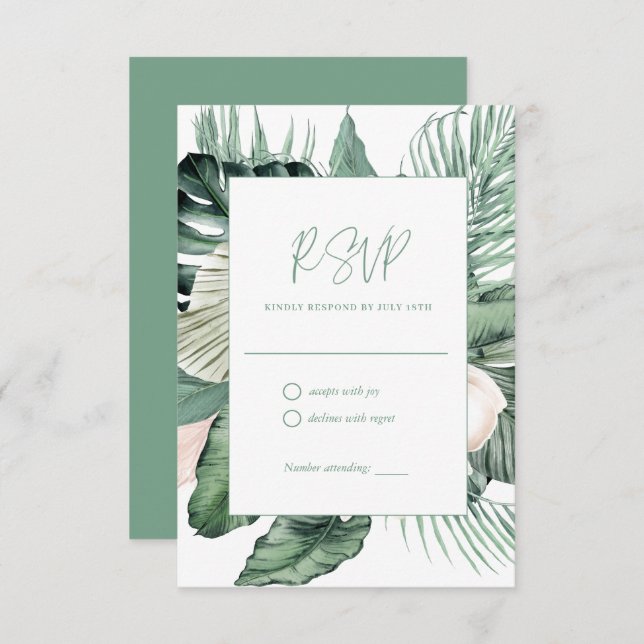 RSVP de Casamento Tropical Botânico (Frente/Verso)