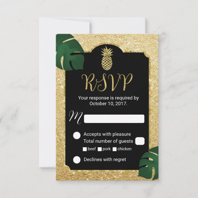 RSVP de Casamento Tropical Dourado de Ananás Moder (Frente)