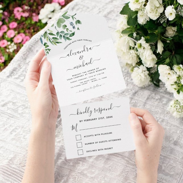 RSVP de Casamento Verde Botânico de Orçamento (Criador carregado)